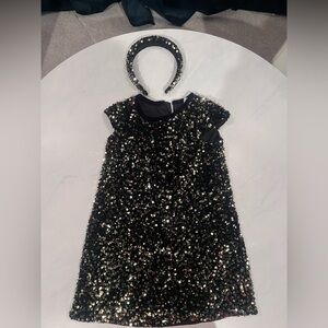 Girls Cupcakes & Cashmere Black Sequin dress with matching headband